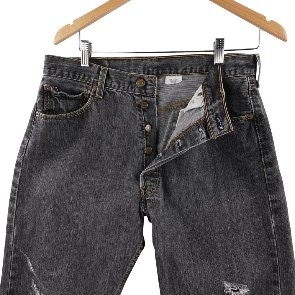 Vintage Levi Strauss 501XX Mens Black Distressed Denim‎ Jeans Fits 34x31